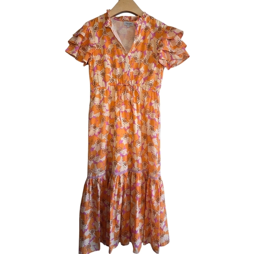 Olivia James The Label Delia Maxi Dress Sz S Floral Ruffle Sleeve Summer Boho